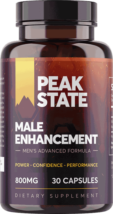 Bottle of Peak State Male Enhancement Capsules, men’s advanced formula, 800 mg, 30 capsules